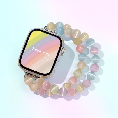 1 pieza Pulsera bohemia de estilo lindo con cuentas de color macaron compatible con la correa del de 38/40/41/42/44/45/46/49 mm de las series 9, 8, 7, SE, 10s/11s, 6/5/4, hecha a mano con cuentas elásticas, para mujeres, reemplazo de la serie 3/2/1