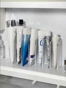 透明多功能化妆架，化妆台化妆品收纳盒，牙膏收纳架，浴室收纳架，适用于浴室、化妆台、办公室等场所，轻巧便携，无需用电，独立支架，桌面护手霜收纳盒，多格大容量缝隙化妆台化妆品收纳盒，护肤品架，适合赠送家人、朋友和伴侣，新年礼物，情人节礼物 - 彩色 - 查看 3