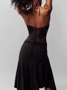 Women's Y2K Satin Halter Top Backless Corset Bustier Top Lace Up Coquette Going Out Crop Tank Halter Neck Party Club - màu đen - Xem 4
