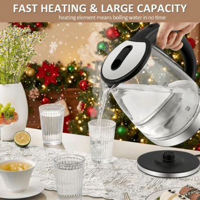 SOKANY Alla hjärtans dag-present 1 st elektrisk vattenkokare för kokande vatten, innerlock och filter i rostfritt stål, varmvattenberedare, vid öppning och automatisk avstängning, sommar-vinter-dryckeskärl, konstiga saker, julklappsidéer, 2 liter