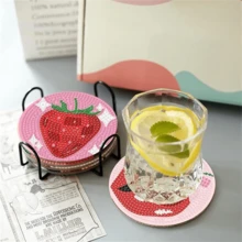 8pcs/Set Stone Art Painting Coasters With Holder, DIY Wine Glass Pattern Diamond Art Coasters, Suitable For Adults And Beginners Diamond Painting Kit, Diamond Painting Craft Supplies, Exquisite Gift For Friends - Multicolor - View 4