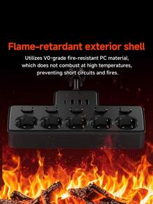 9-In-1 Multi Switch Extension Outlet European Power Strip, 5 AC Outlets(AC Output With Independent Switch) & 2 USB & 2 Type-C, 5 Switch Extension Power Strip Suitable For Home, Office, Company, Travel, Computer - EU F Type Plug(220-240V) - View 5
