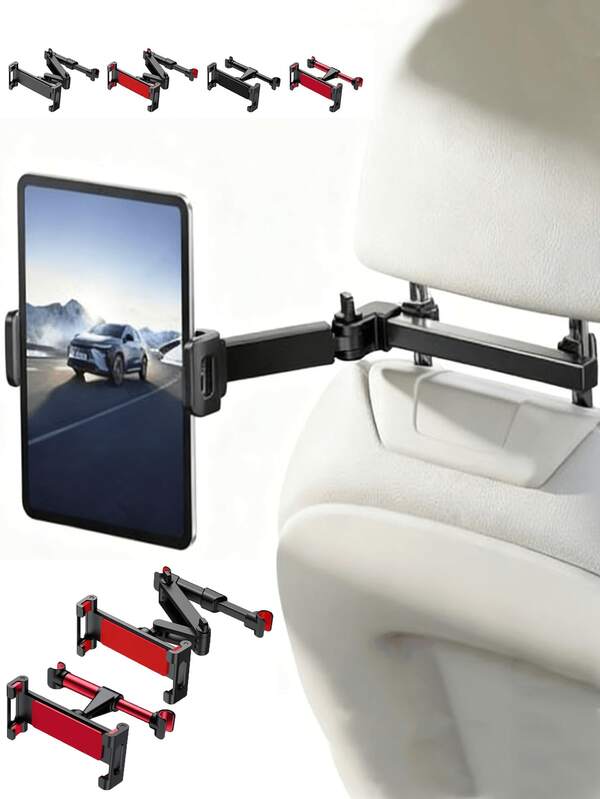 حامل لوحي للسيارة ثلاثي الأبعاد، حامل لوحي للسيارة، قابل للتعديل لمسند الرأس في المقعد الخلفي للهواتف والأجهزة اللوحية، قابل للدوران 360 درجة، قابل للتمديد والطي، للهواتف المحمولة والأجهزة اللوحية