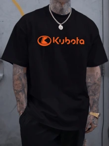 Bold Orange Kubota Emblem Symbolizing Strength Innovation And Legacy In Machinery Printed On Premium 100% Cotton Men's Tshirt - 黑色 - 查看 1