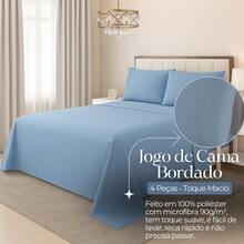 Habitat 4-Piece Queen And King Size Bed Sheet Set, Embroidered With Elastic, Soft Touch, Smooth - Màu xanh lam - Xem 4