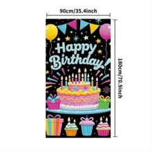 1 Piece Happy Birthday Door Banner - Colorful Birthday Celebration With Cake, Balloons And Flags, Gift Box Pattern, Suitable For Birthday Celebration, Photo Booth Photography Background, Home Decoration, Wall, Indoor And Outdoor, Garden Courtyard Decoration Background, Party Supplies, Theme Party - Multicolor - View 6