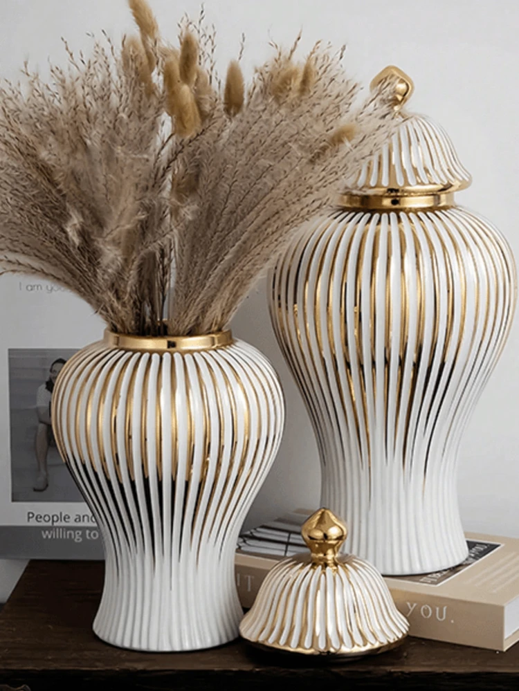 1 pièce Vase en céramique de luxe européen, décoration d'intérieur pour le salon, l'entrée, la maison d'exposition, ornement de table d'hôtel - Multicolore - Voir 4