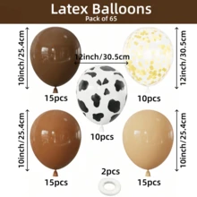 65/25pcs Brown Cow Print Balloons - 65pcs Western Party Balloons, Brown Latex Balloons With Confetti, For Cow Birthday, Baby Shower, Farm Theme Cowboy Decor, Gender Reveal, Celebration - Multi - View 10