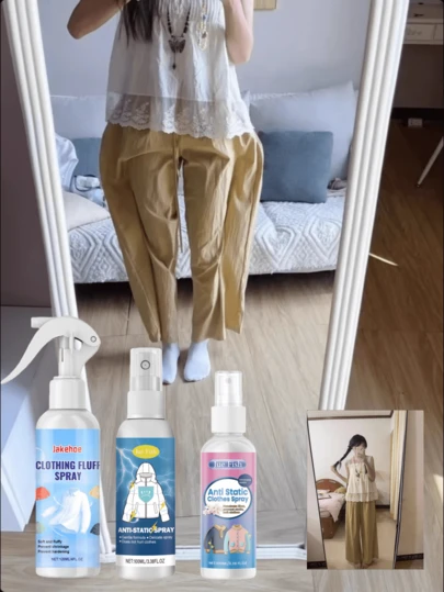 JUE FISH 1 Stück/100ml Anti-Statik Spray für Daunenjacken/Kleidung, beseitigt statische Elektrizität schnell, verhindert Stoffkleben, sorgt für angenehmes Tragegefühl, löst statische Probleme im Herbst/Winter mühelos, Reiseessential, Bügel-Spray, Knitterlöser-Spray.