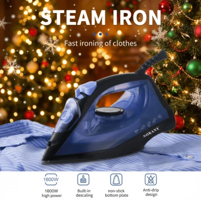 SOKANY Elektrisch handstrijkijzer met stoomfunctie, mini draagbaar, geschikt voor studenten en op reis, keramische bodemplaat, geschikt voor alle soorten kleding, strijkt op constante temperatuur, beschadigt de kleding niet, instelbare thermostaatregeling, oververhittingsbeveiliging.