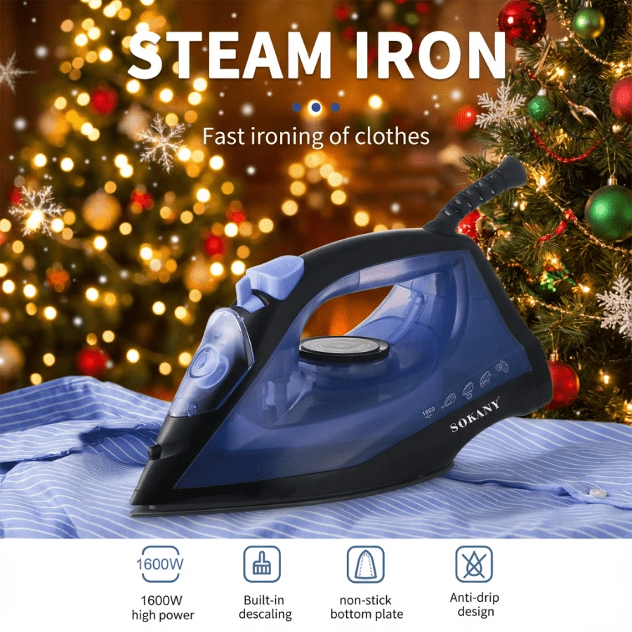 SOKANY Plancha eléctrica doméstica de mano con vapor, mini, portátil, para estudiantes y viajes, con base de cerámica, diseñada para todo tipo de ropa, temperatura constante, sin dañar la ropa, control de termostato ajustable, protección contra sobrecalentamiento - Enchufe EU Tipo E(220-240V) - Ver 1