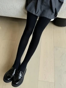 1件装女士黑色30D极简纯色透明连裤袜，基础款紧身裤 - 黑色 - 查看 2