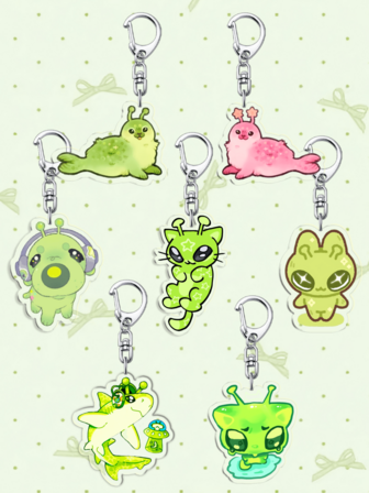 1PC Acrylic Alien-Themed Animal Keychain: Cute Alien Cat Keychain / E.T. Cat Keychain / Alien Seal Keychain / Alien Shark Keychain / Crying Cat. Perfect For Boyfriends, Girlfriends, Or Family Members. Friendship Keychain / Women's Keychain / Bag Charm / Christmas Gift.
