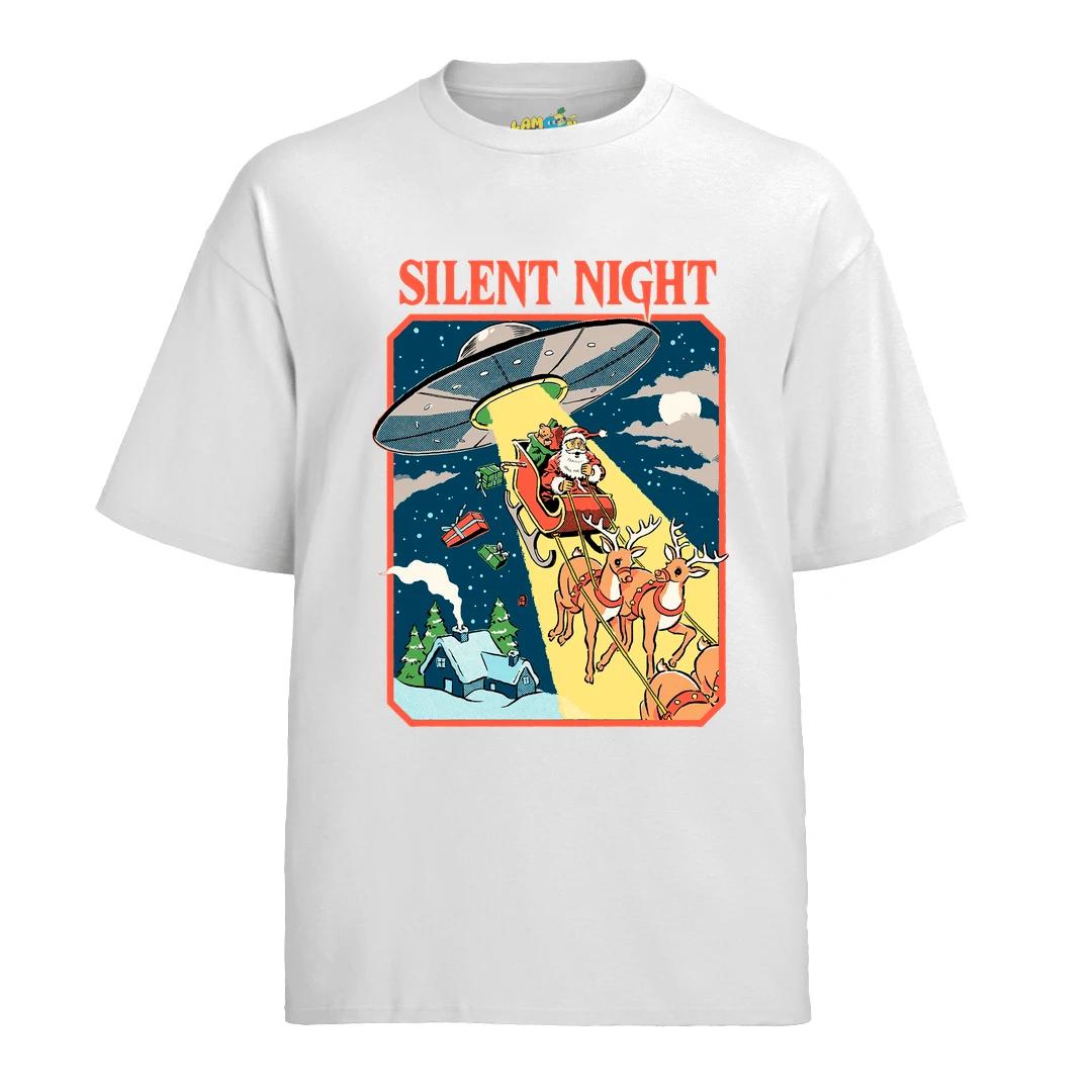 Silent Night Christmas Cotton T-Shirt - 白色 - 查看 1