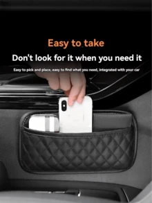 Men's Car Seat Organizer Pouch - Waterproof Document Bag And Phone Holder, Large/Small Size, Fits Glasses, Stickers, Etc., Car Accessories | Quilted Design | Faux Leather Material - Multicolor - View 6