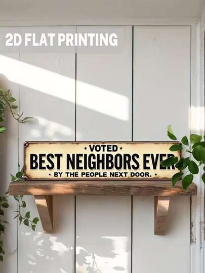 1pc 2D Flat "Best Neighbor Award" Wooden Wall Decor - 3.93x15.74 Inches, Rustic Style Decoration, Durable Community Themed Art Plaque, No Electricity Needed, Suitable For Kitchen, Living Room, Entryway, Vintage Charm With Bold Text Accents