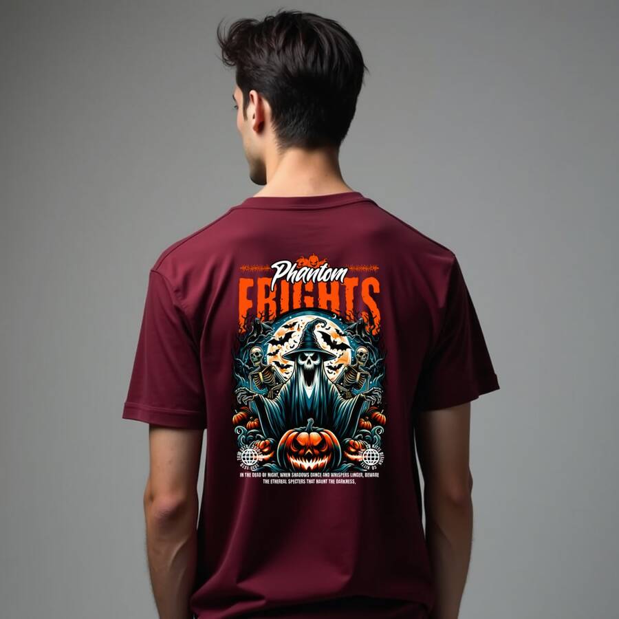 Halloween T-Shirt, Premium 100% Cotton - 紫紅色 - 查看 1
