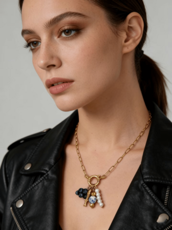 New Stylish Women Necklace With Multiple Pendants - Fish, Blueberry, Grape, Pearls, And Personalized