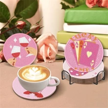 8pcs/Set Stone Art Painting Coasters With Holder, DIY Wine Glass Pattern Diamond Art Coasters, Suitable For Adults And Beginners Diamond Painting Kit, Diamond Painting Craft Supplies, Exquisite Gift For Friends - Multicolor - View 7