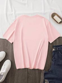 Camiseta femenina casual estilo vaquero con estampado de letras LOVE y elementos western, tela suave, corte holgado, cuello redondo, manga corta para primavera/verano fiestas al aire libre - Rosa - Ver 2