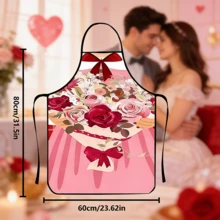 1pc New Floral Or Heart Printed Apron, Ideal Gift For Manicurist, Cooking And Baking, Suitable For Valentine's Day, Proposal, Engagement, Anniversary (Couples, Date, Romance, Wedding) - Multicolor - View 5