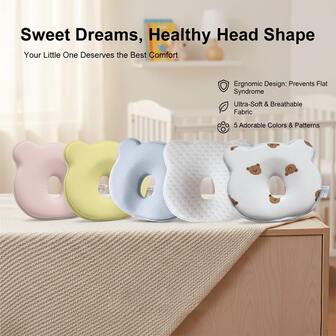 INS Nordic Home 1 pieza Almohada con forma de oso de bebé, almohada moldeadora antiaplanamiento para recién nacidos, almohada antiaplanamiento suave y transpirable para recién nacidos