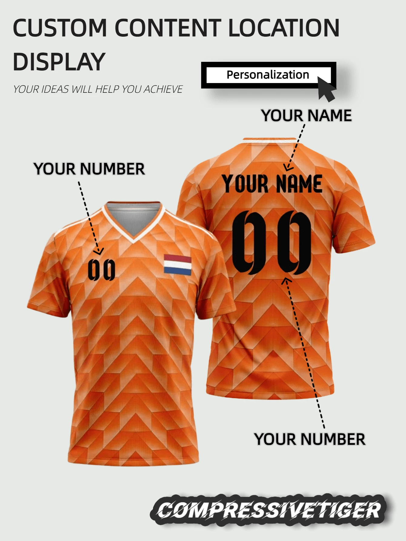 Netherlands 2026 World Cup Jersey, Custom Men's Football Shirt - Quick-Dry Breathable Fabric With Personalized Name & Number Printing. Fan Style Training Top For Football, Gym & Casual Wear, Halloween, Thanksgiving, Christmas And New Year Gifts - Orange - View 1