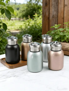 Compact Portable Insulated Mug, Leak-Proof Monochrome Insulated Bottle, 304 Stainless Steel With Handle, Portable Hot/Cold , Small Size Fits In Pocket