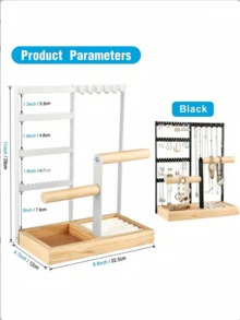 1个首饰收纳盒，4层耳环架，带48个孔，6个挂钩项链收纳架，木质手镯戒指盒，母亲节礼物，时尚宿舍装饰，情人节礼物，房间装饰 - 彩色 - 查看 7