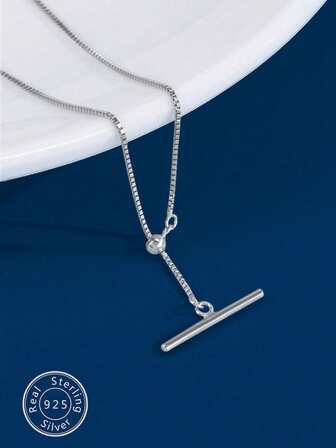 Collar largo ajustable de plata de ley 925 con cadena extraíble, moda femenina, diseño sencillo para suéter