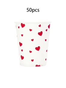 10pcs/20pcs/50pcs Valentine Disposable Paper Cups White And Red Mini Heart Paper Drinking Coffee Hot Cold Cups For Wedding Anniversary Valentines Day Lovers Party Supplies - Multicolor - View 6