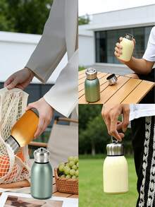 Compact Portable Insulated Mug, Leak-Proof Monochrome Insulated Bottle, 304 Stainless Steel With Handle, Portable Hot/Cold , Small Size Fits In Pocket