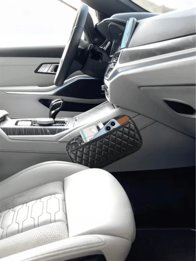 Herrbilssätesväska - Vattentät dokumentväska och telefonhållare, stor/liten storlek, passar glasögon, klistermärken etc., biltillbehör | Quiltad design | Konstlädermaterial