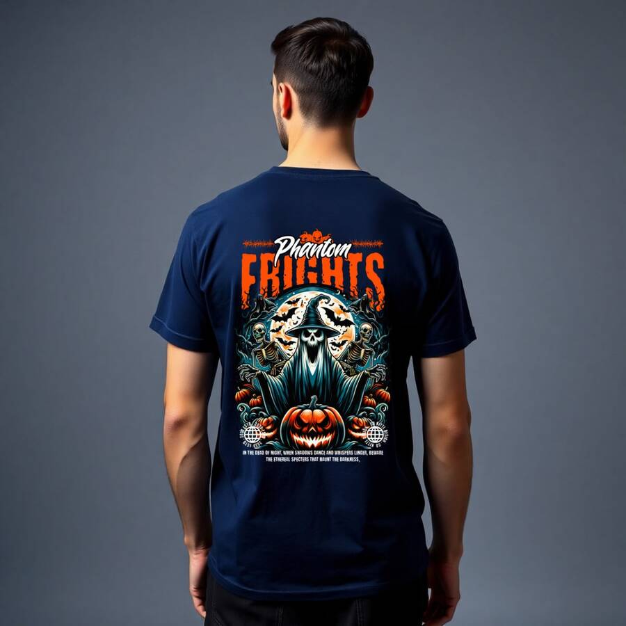 Halloween T-Shirt, Premium 100% Cotton - 藏蓝色 - 查看 1