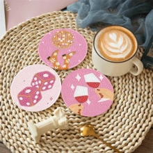 8pcs/Set Stone Art Painting Coasters With Holder, DIY Wine Glass Pattern Diamond Art Coasters, Suitable For Adults And Beginners Diamond Painting Kit, Diamond Painting Craft Supplies, Exquisite Gift For Friends - Multicolor - View 6