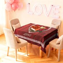 1/20pcs Valentine's Day Tablecloth, Red Wood Grain Pattern, Heart-Shaped Rose Design, Romantic Plaid Border, LOVE Text, Perfect For Restaurant, Wedding, Couple Anniversary Dinner, Home Decor, Kitchen Accessories, Valentine's Day Decoration, Ideal Gift - Multicolor - View 8