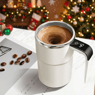SOKANY Rechargeable Smart Coffee Stirring Cup With Temperature Control - USB Charging, 4000 RPM, Dust-Proof Lid, Stainless Steel Rotating Magnetic Cup, Easy To Stir - Suitable For Coffee, Milk And More