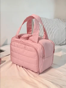 Organizador de maquillaje de gran capacidad para viaje de mujer, bolsa con múltiples compartimentos y bolsillos con cremallera - Bolsa de cosméticos de nailon con asa, diseño acolchado, bolsa de maquillaje multifuncional de gran capacidad - Multicolor - Ver 7