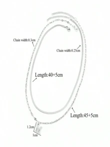 Set de 2 collares minimalistas de acero inoxidable con cadena en espiga y labios para mujeres - Plateado - Ver 6