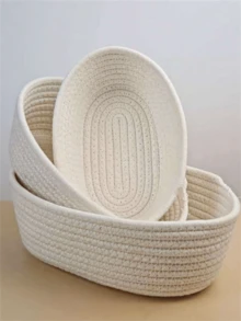 1/3pcs Handmade Woven Round Rope Basket, White, Open-Top, Collapsible Storage Basket. Suitable For Storing Cosmetics, Snacks, Keys, Toys And Miscellaneous Items. Multifunctional Home Storage Bag, Applicable For Bedroom, Bathroom, Living Room Desktop Organization And Classification. - White - View 7