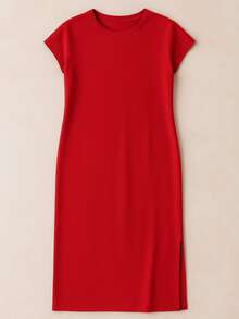 Women's Midi Dress, 100% Premium Cotton, Comfortable, For Christmas, New Year's, And End-Of-Year Parties. - 紅色 - 查看 3
