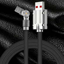 Cable de datos con cabezal giratorio, cable de carga rápida de 1 metro, cable de carga ultrarrápida tipo C. Admite una rotación de 180 grados, cable cargador portátil para coche, estructura resistente, acabado superficial liso, sin batería, se alimenta a través de USB. - Negro - Ver 8