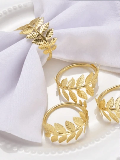 6个金色圣诞树叶餐巾环，圣诞餐巾环，柳叶餐巾环，复古风格餐巾环，优雅三色餐巾环，适用于生日、婚礼、派对、宴会餐桌装饰、酒店餐桌装饰、餐巾环、圣诞餐桌装饰、餐巾环、圣诞餐桌装饰、餐巾环、圣诞餐桌