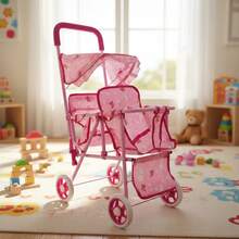 Cochecito de juguete, cochecito de bebé doble de metal, perfecto para niñas como regalo de Navidad, cumpleaños y Año Nuevo. - Rosado Sandía - Ver 2