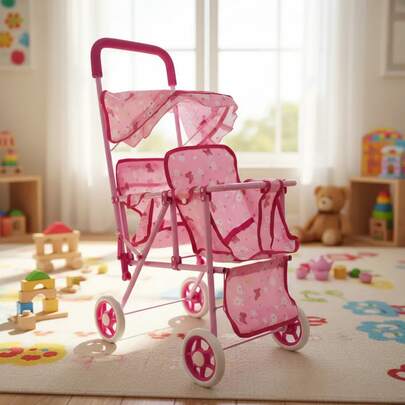 Cochecito de juguete, cochecito de bebé doble de metal, perfecto para niñas como regalo de Navidad, cumpleaños y Año Nuevo.