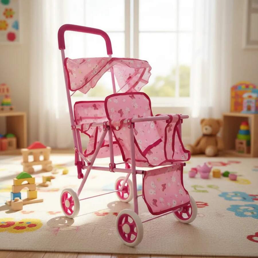 Cochecito de juguete, cochecito de bebé doble de metal, perfecto para niñas como regalo de Navidad, cumpleaños y Año Nuevo.