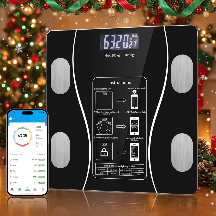 SOKANY 情人节礼物：智能电子浴室秤，电池供电，无线设计，无需充电，带体脂监测功能，适合家庭使用，男女通用