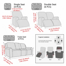 4/6/8pcs Printed Recliner Covers, Separate 1/2/3 Seater Sofa Covers, Soft Fabric All Season Universal Sofa Slipcovers, Living Room Sofa Decor - Dark Grey - View 3