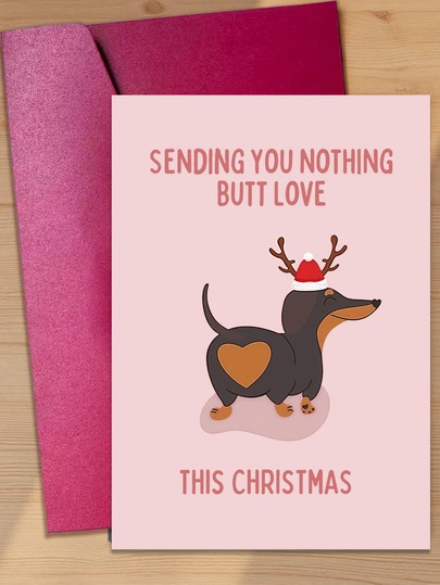 A Set Of Dachshund Illustration Christmas Cards (With Envelopes), Suitable For Family And Friends, 1 Card, Gift Card