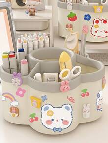 旋转桌面收纳盒，多空间设计，可收纳文具、化妆刷、口红、眉笔等。- 耐用PP材质，无异味，适合宿舍和办公桌收纳整理。 - 彩色 - 查看 9